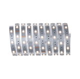 Flexible silver LED strip light with warm white glow for versatile lighting applications