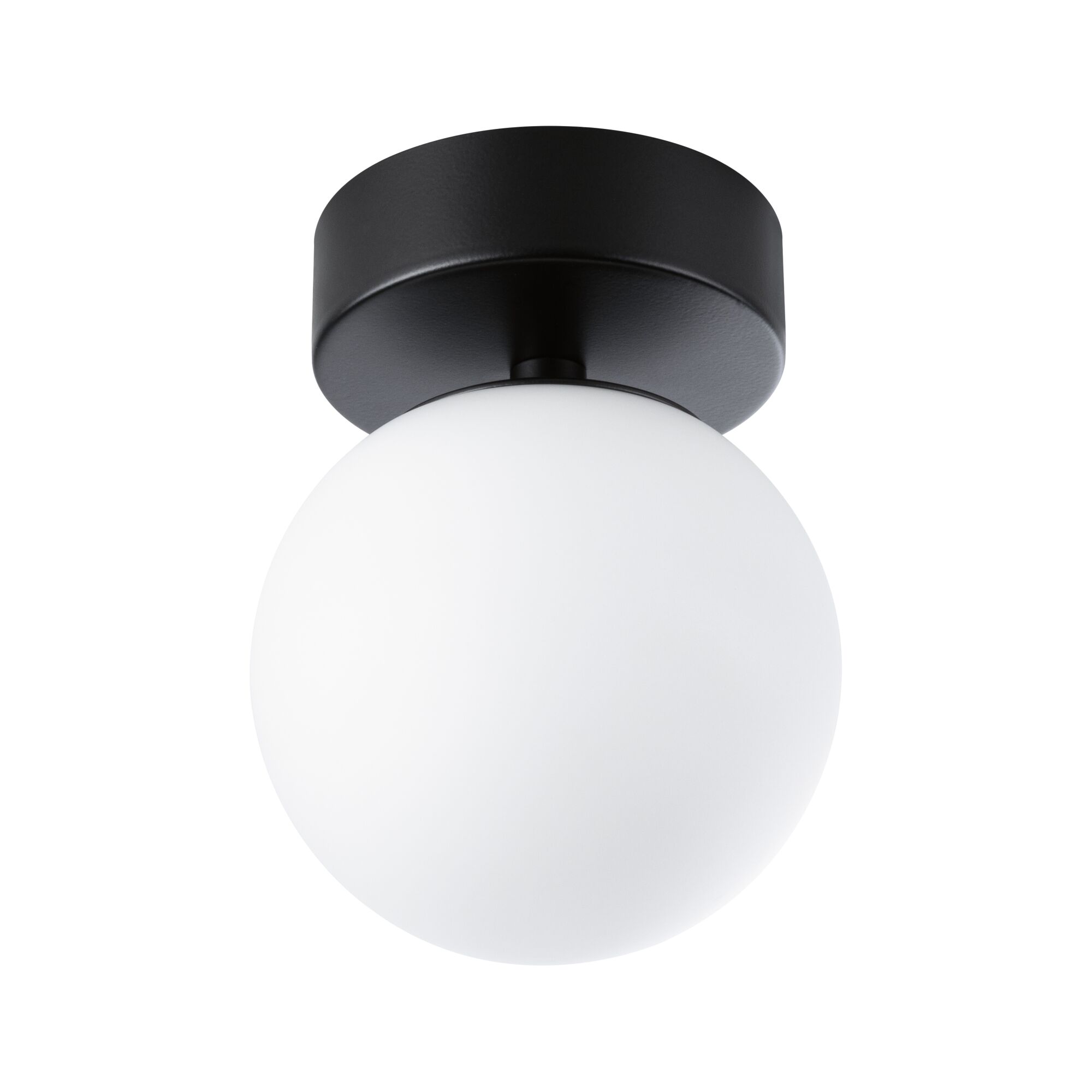 Plafonnier avec base en métal noir et globe en verre blanc pour éclairage moderne
