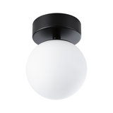 Plafonnier avec base en métal noir et globe en verre blanc pour éclairage moderne