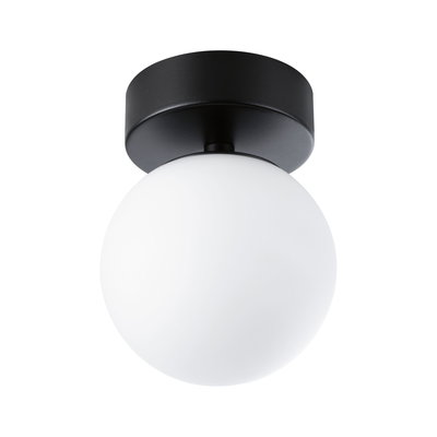Plafonnier avec base en métal noir et globe en verre blanc pour éclairage moderne