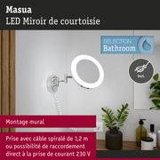 Miroir de courtoisie LED Masua avec montage mural et câble spiralé de 1,2 m pour éclairage salle de bain