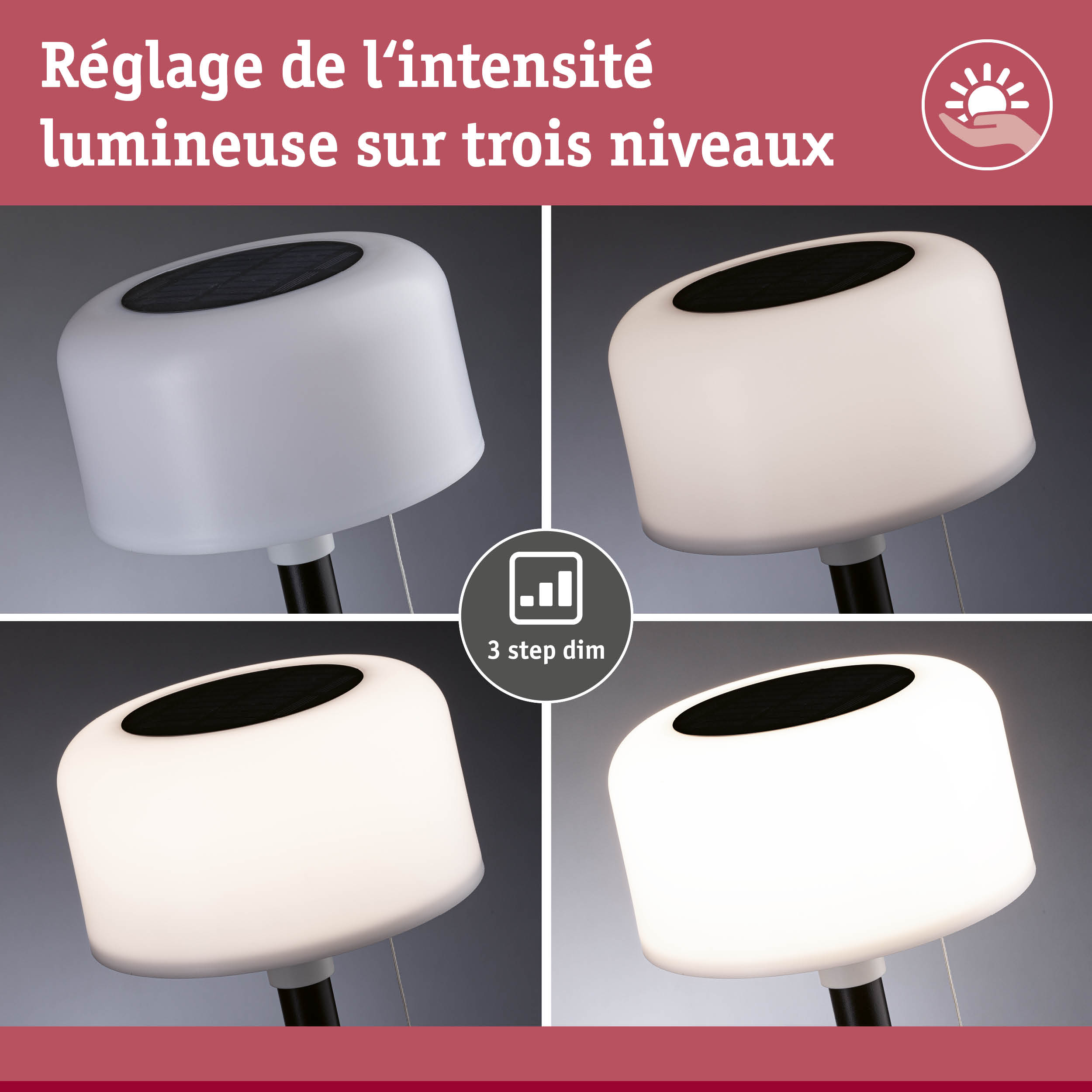 Lampe de table LED blanche avec intensité lumineuse réglable sur trois niveaux pour un éclairage flexible