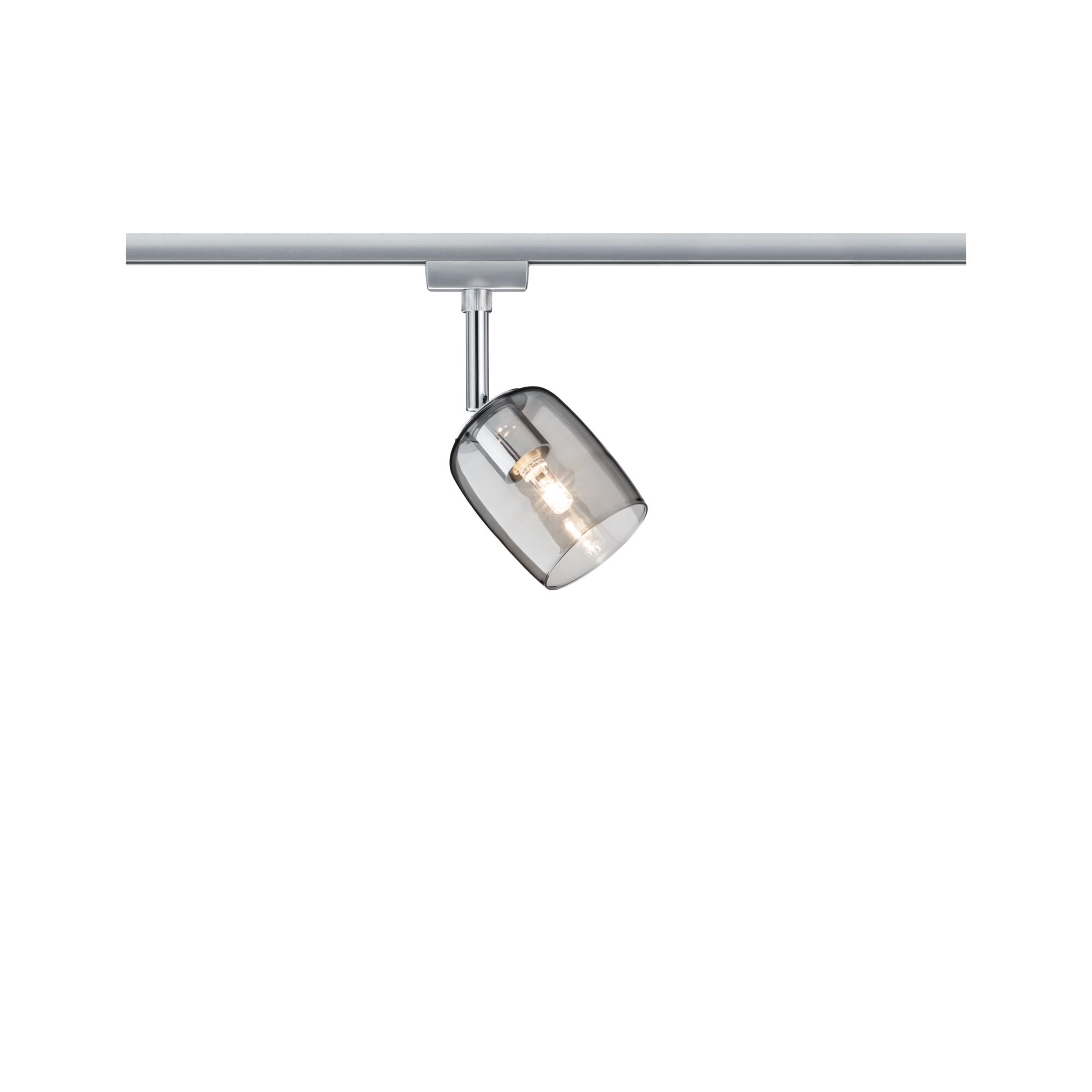 URail Schienenspot Blossom Einzelspot G9 max. 10W dimmbar 230V Chrom matt/Rauchglas Moderner Schienenspot mit rauchgrauem Glas und silbernem Metall für flexible Raumbeleuchtung