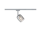 Moderner Schienenspot mit rauchgrauem Glas und silbernem Metall für flexible Raumbeleuchtung