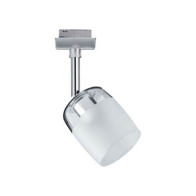 Moderner LED-Strahler mit weißem Glas und verchromtem Metall für flexible Beleuchtung im Innenbereich