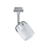 Moderner LED-Strahler mit weißem Glas und verchromtem Metall für flexible Beleuchtung im Innenbereich