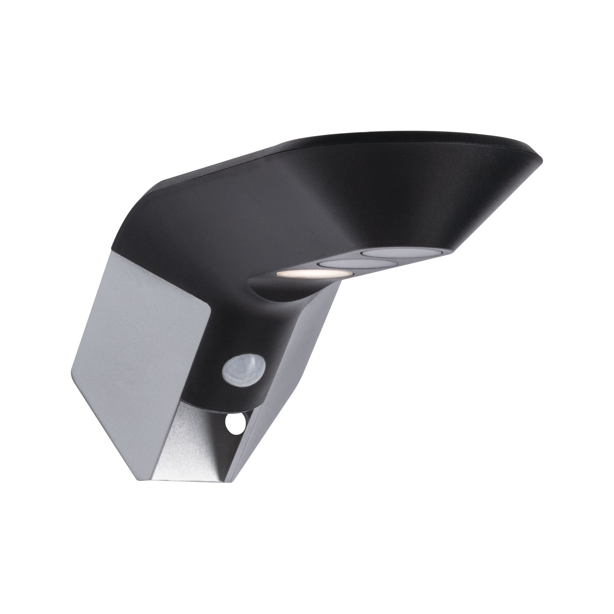 Moderne buitenwandlamp van aluminium in zwart en grijs met bewegingssensor en LED-licht