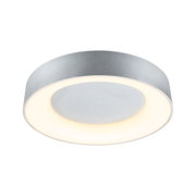 Runde Deckenleuchte aus silbernem Metall mit warmweißem LED-Licht für moderne Wohnräume