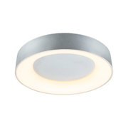 Runde Deckenleuchte aus silbernem Metall mit warmweißem LED-Licht für moderne Wohnräume