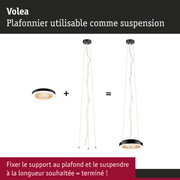 Plafonnier Volea noir avec lumière LED blanc chaud, utilisable comme suspension réglable en hauteur