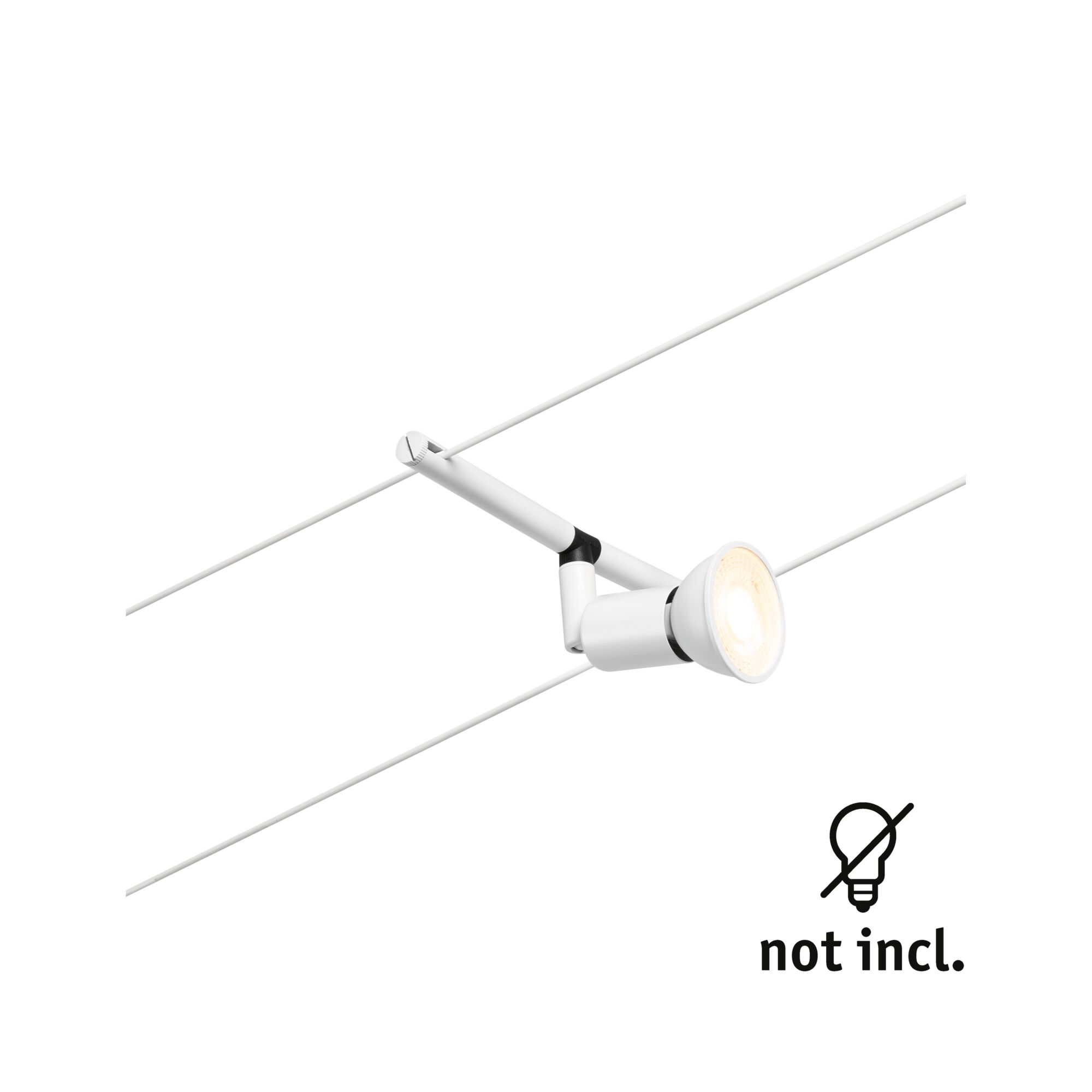 Hvid metal LED-kabelspot med justerbart hoved til fleksibel belysning, pære ikke inkluderet