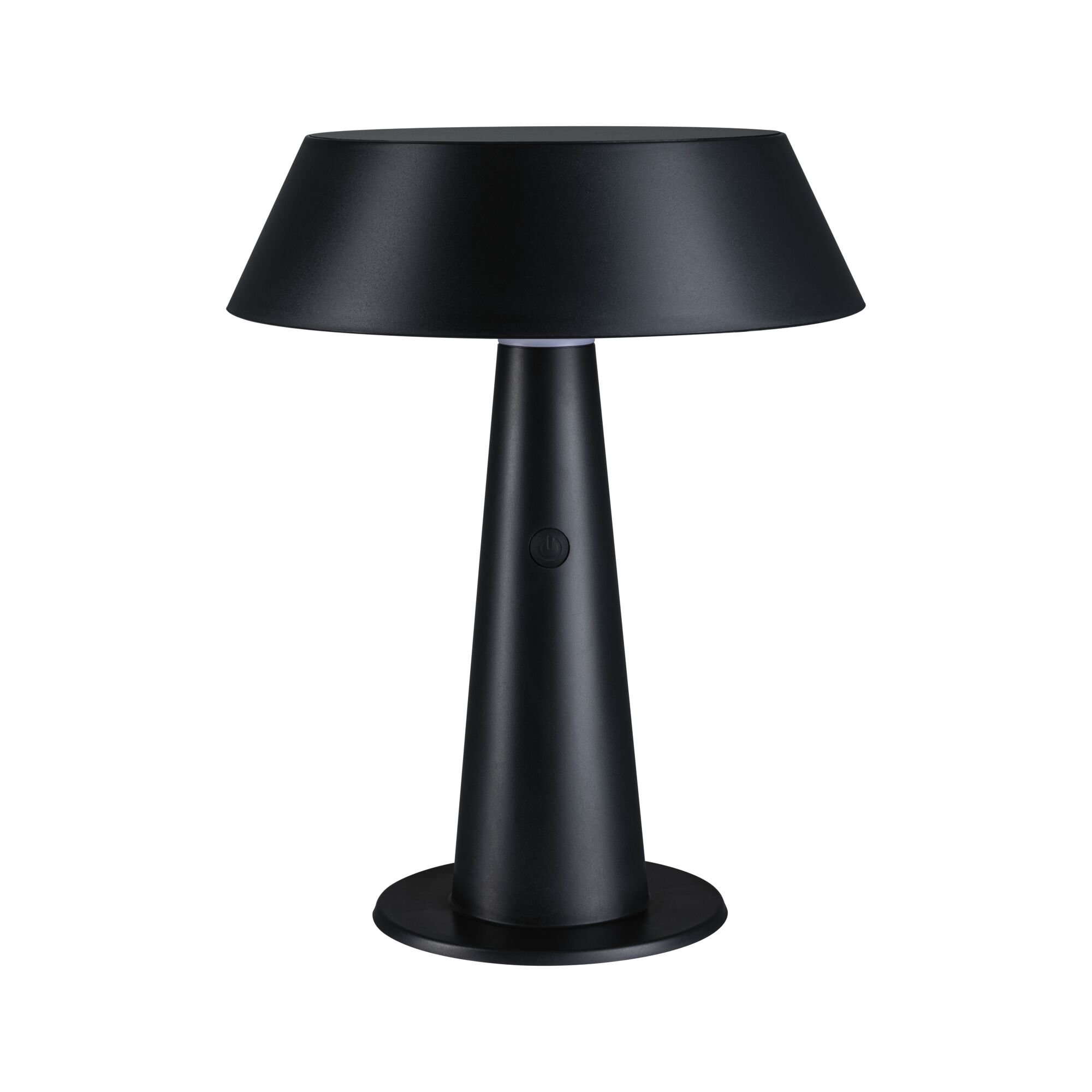 Modern black metal table lamp with conical base and wide lampshade for ambient lighting