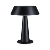 Modern black metal table lamp with conical base and wide lampshade for ambient lighting