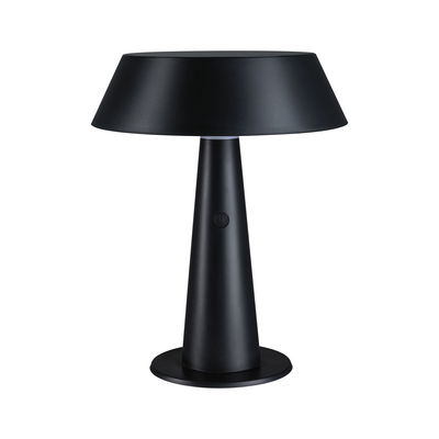 Modern black metal table lamp with conical base and wide lampshade for ambient lighting