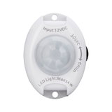White plastic LED motion sensor with 12V DC input and max 24W power for lighting control