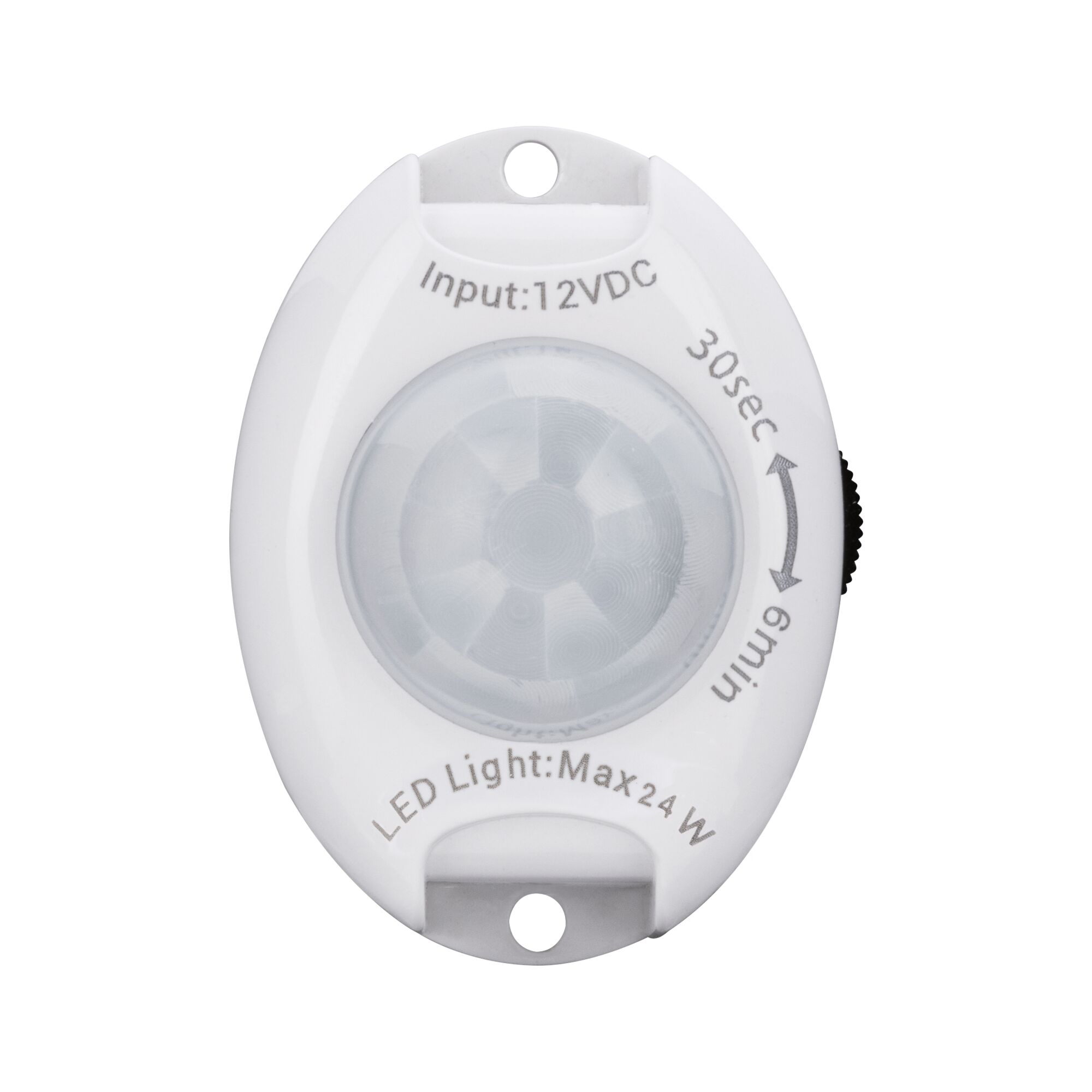 Witte kunststof LED bewegingssensor met 12V DC ingang en maximaal 24W vermogen