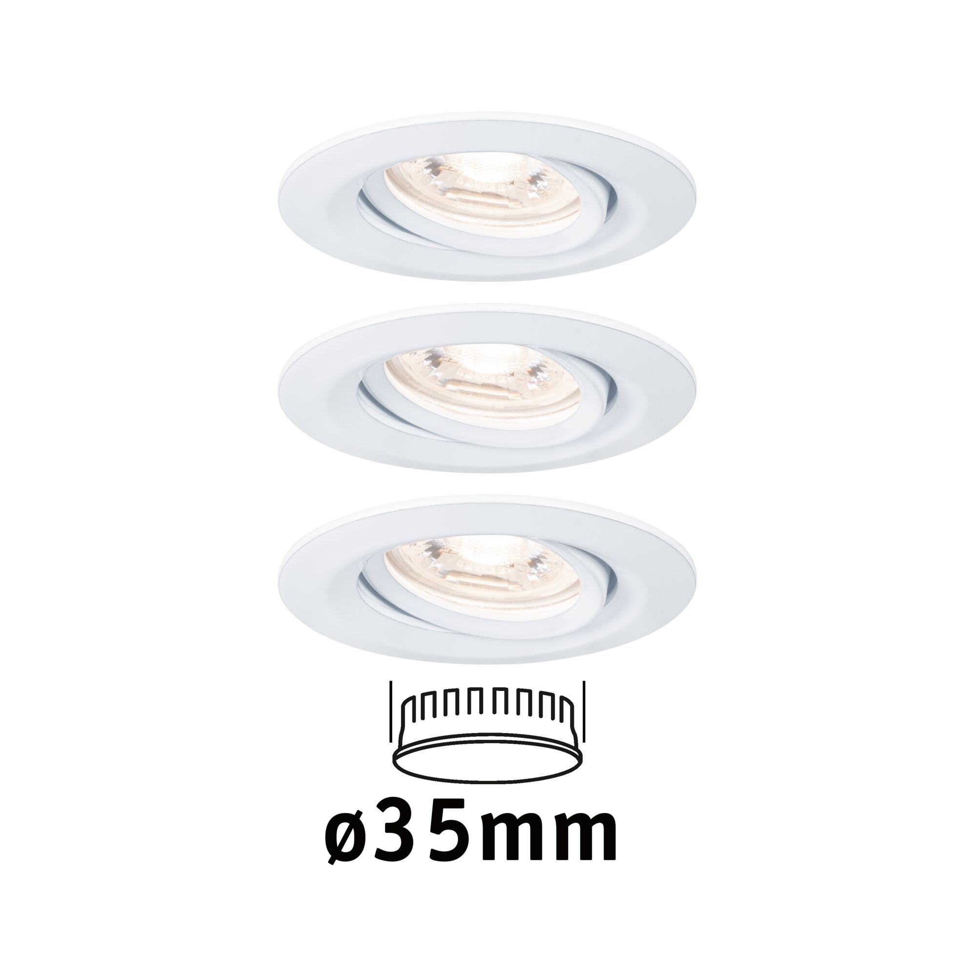 Spot encastré LED Nova Mini Coin Kit de base orientable rond 66mm 15° Coin 3x4W 3x310lm 230V 2700K Blanc dépoli Trois spots encastrés blancs en plastique de 35 mm de diamètre pour éclairage LED moderne