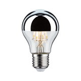 LED-Glühbirne mit halbverspiegeltem Glas und E27-Fassung, energiesparende Leuchte in Silber und Klar.