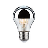 LED-Glühbirne mit halbverspiegeltem Glas und E27-Fassung, energiesparende Leuchte in Silber und Klar.
