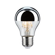 LED-Glühbirne mit halbverspiegeltem Glas und E27-Fassung, energiesparende Leuchte in Silber und Klar.