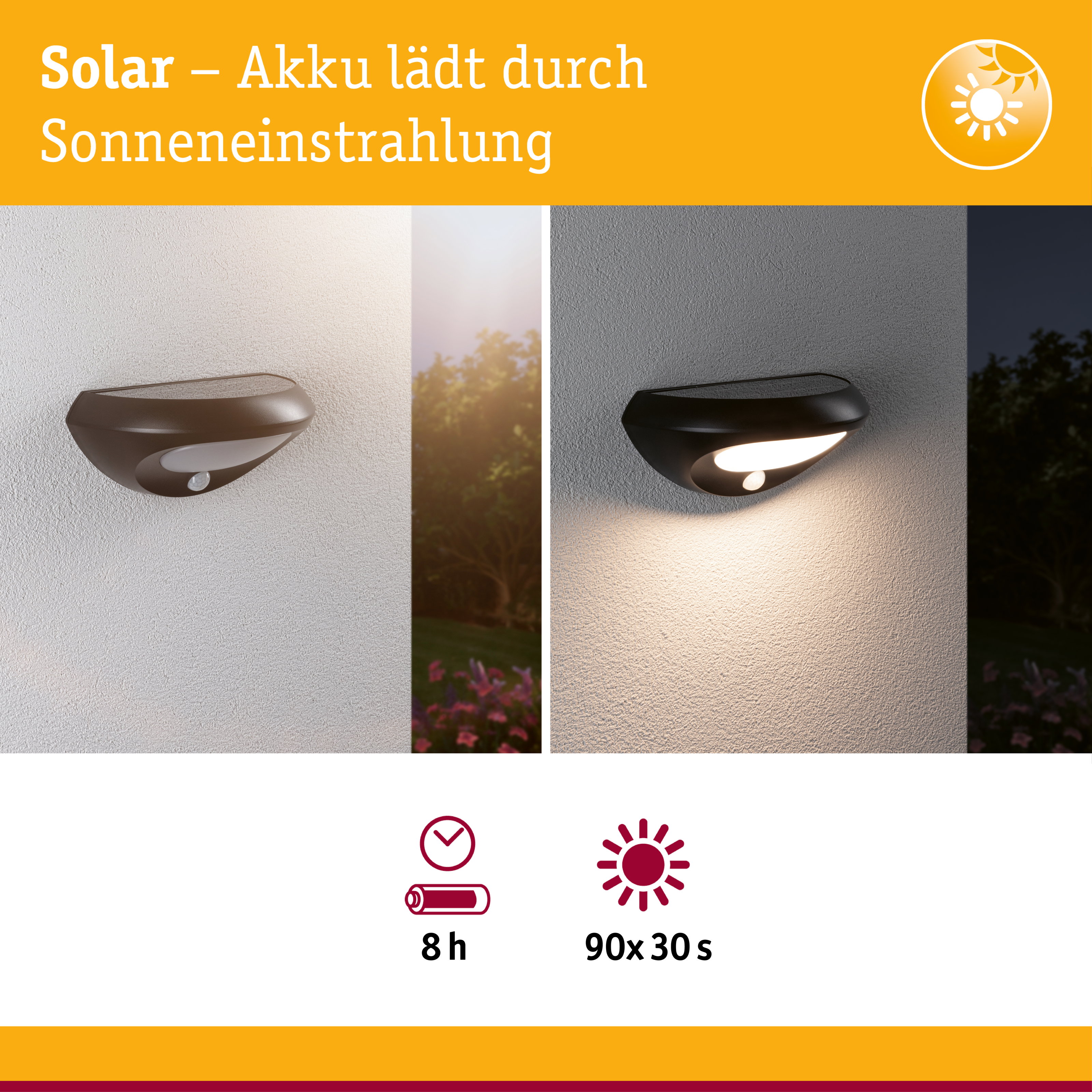 Solar LED Außenwandleuchte Sorova Dämmerungsgesteuerter Bewegungsmelder (IR) IP44 230x125mm 3000K 3,5W 220lm 3,7V Anthrazit Kunststoff