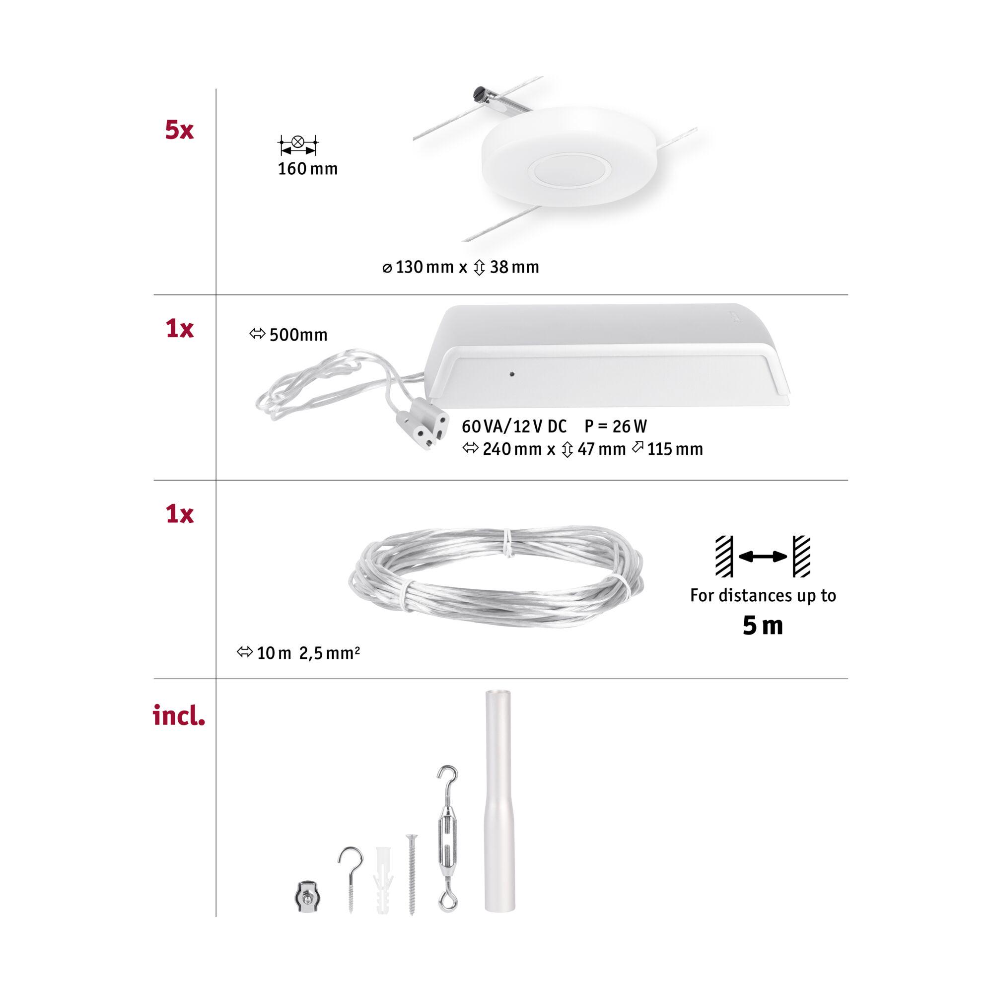 White LED ceiling spotlight 130 mm diameter, 38 mm height, includes power supply and mounting accessories