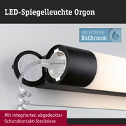 LED-Spiegelleuchte Orgon in Schwarz mit integrierter Schutzkontakt-Steckdose für Badezimmerbeleuchtung