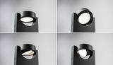 Four views of a black adjustable LED outdoor spotlight with matte housing for garden lighting