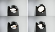 Schwarze LED-Außenwandleuchte aus Metall mit verstellbarem Leuchtkopf und warmweißem Licht