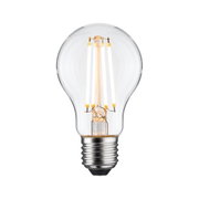 Klassische LED-Glühbirne mit transparentem Glas und silberner Fassung für energiesparende Beleuchtung