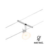 Moderner Seilstrahler aus silbernem Metall mit verstellbarem Spotlicht ohne Leuchtmittel