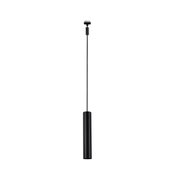 Black metal LED pendant light with slim cylindrical shade for modern indoor lighting