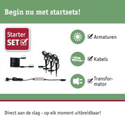 Startset met zwarte LED-tuinschijnwerpers, kabels en transformator voor buitenverlichting