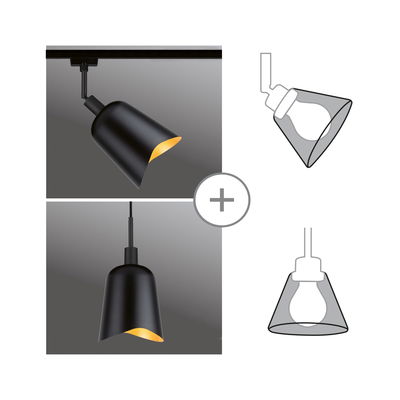 Schwarze Metall-Deckenleuchte mit asymmetrischem Lampenschirm und warmweißem Licht für moderne Innenräume