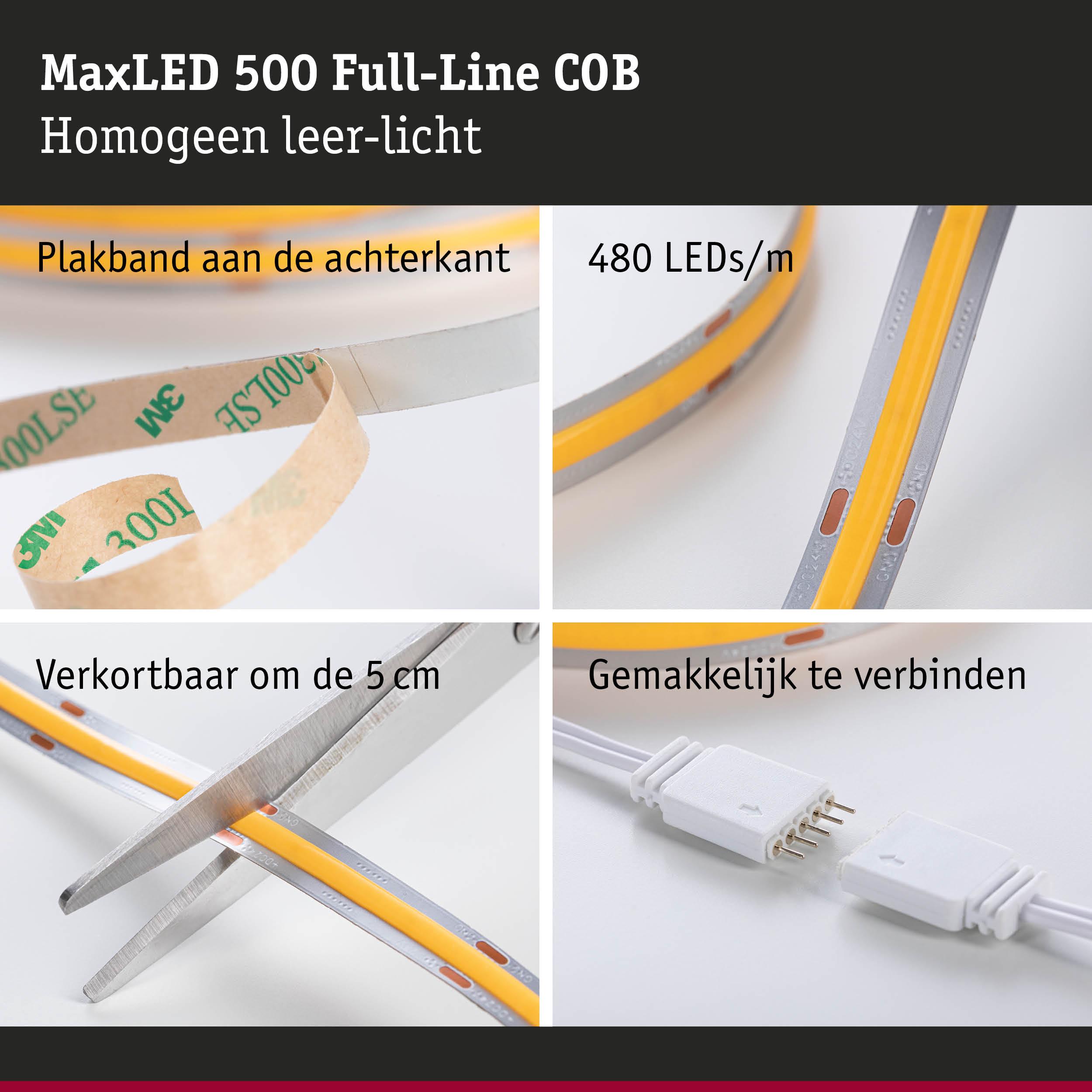 MaxLED 500 LED-strip met 480 LEDs/m, plakband aan achterkant, om de 5 cm knipbaar, makkelijk te verbinden