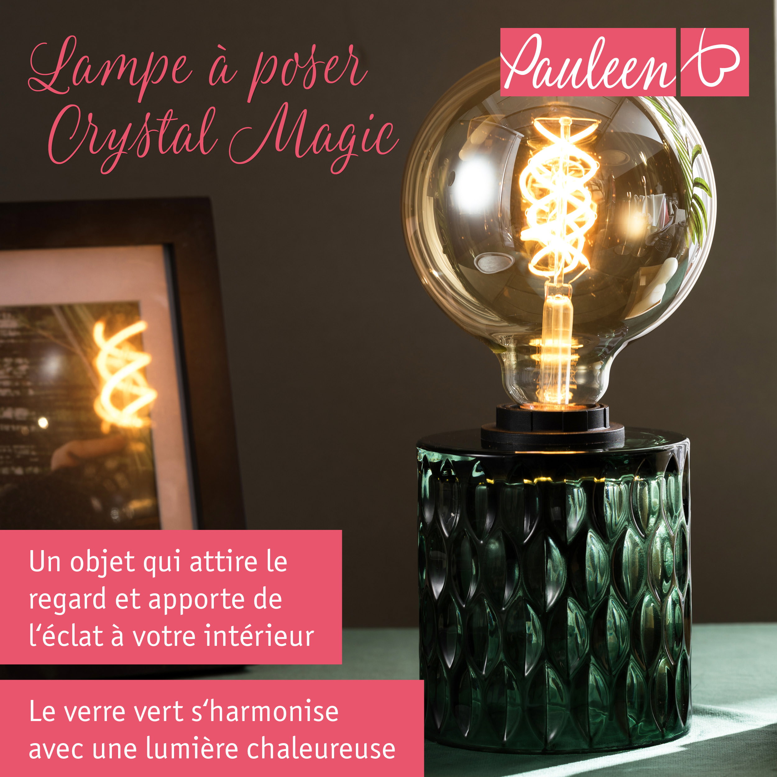 Paulmann Pauleen Lampe à poser Crystal Magic E27 max. 20W Vert