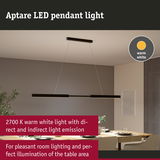 Black Aptare LED pendant light with warm white illumination for pleasant dining table lighting