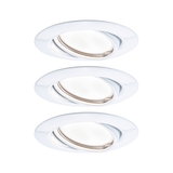Three white plastic recessed spotlights with adjustable inserts for flexible LED lighting