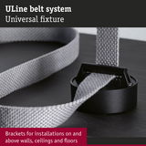 Uline belt system with black bracket and grey textile strap for wall and ceiling installations