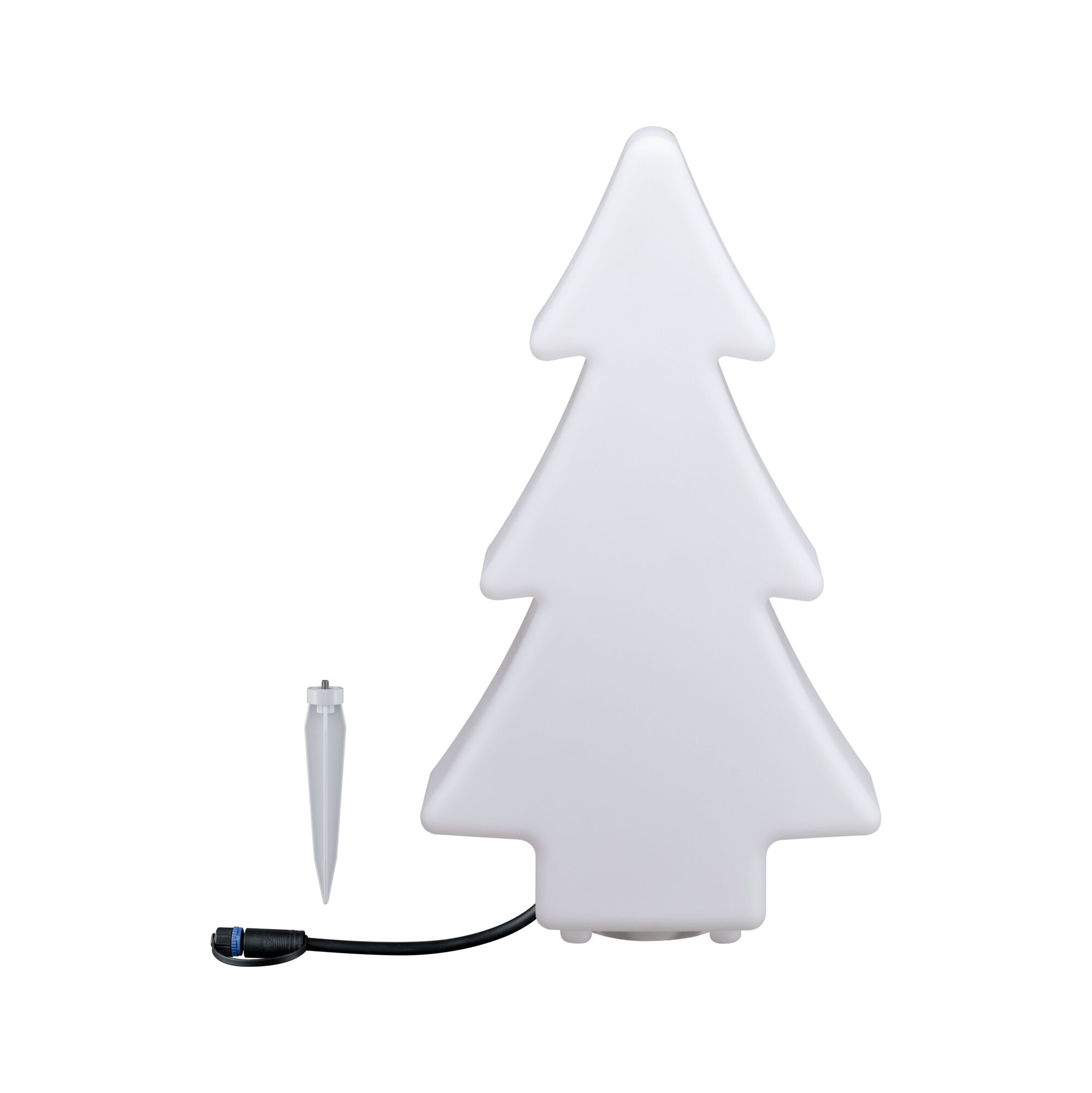 Weißer LED-Weihnachtsbaum aus Kunststoff mit Erdspieß und Anschlusskabel für Außenbeleuchtung