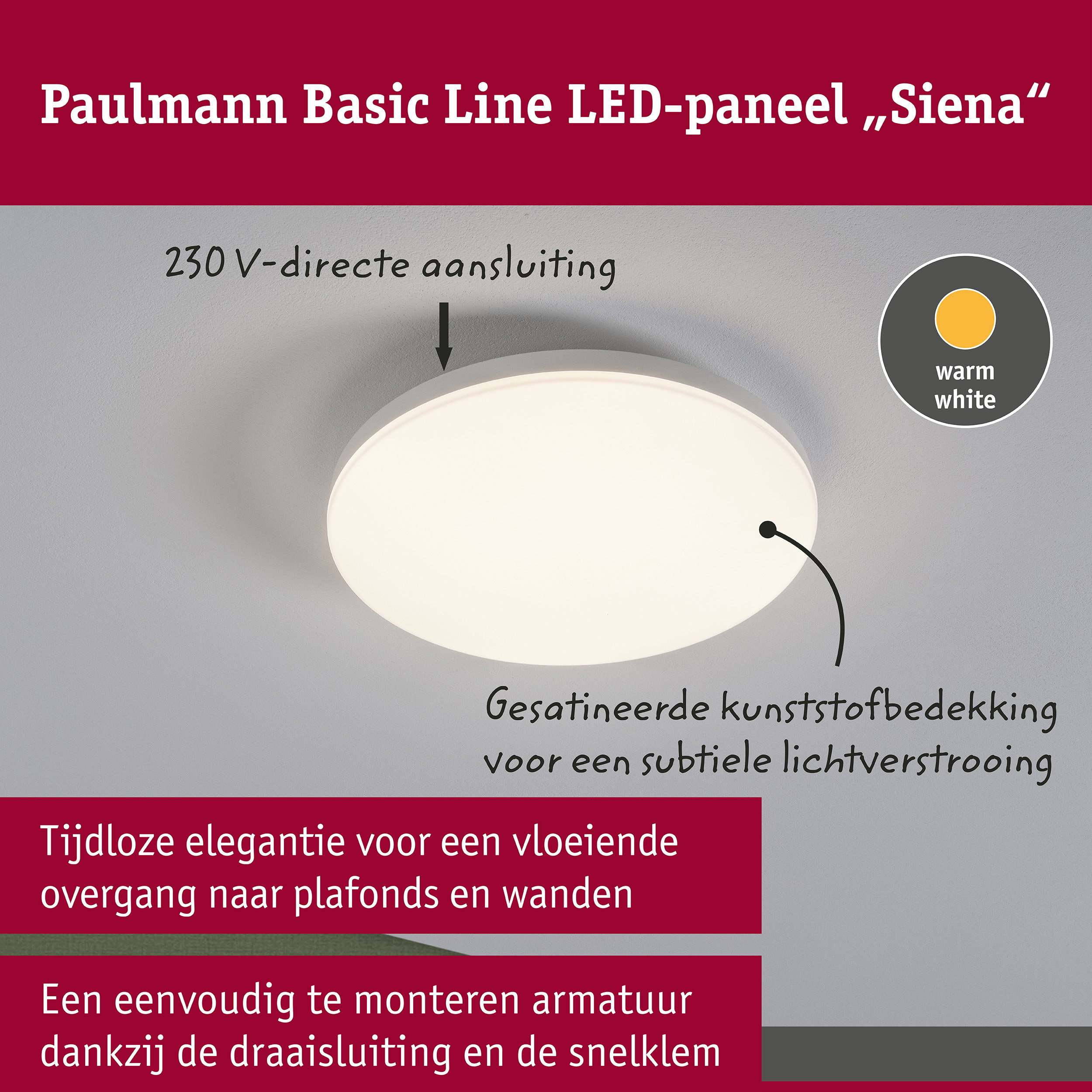 LED-plafondlamp Siena 3000K 260mm 1500lm 230V 18,8W