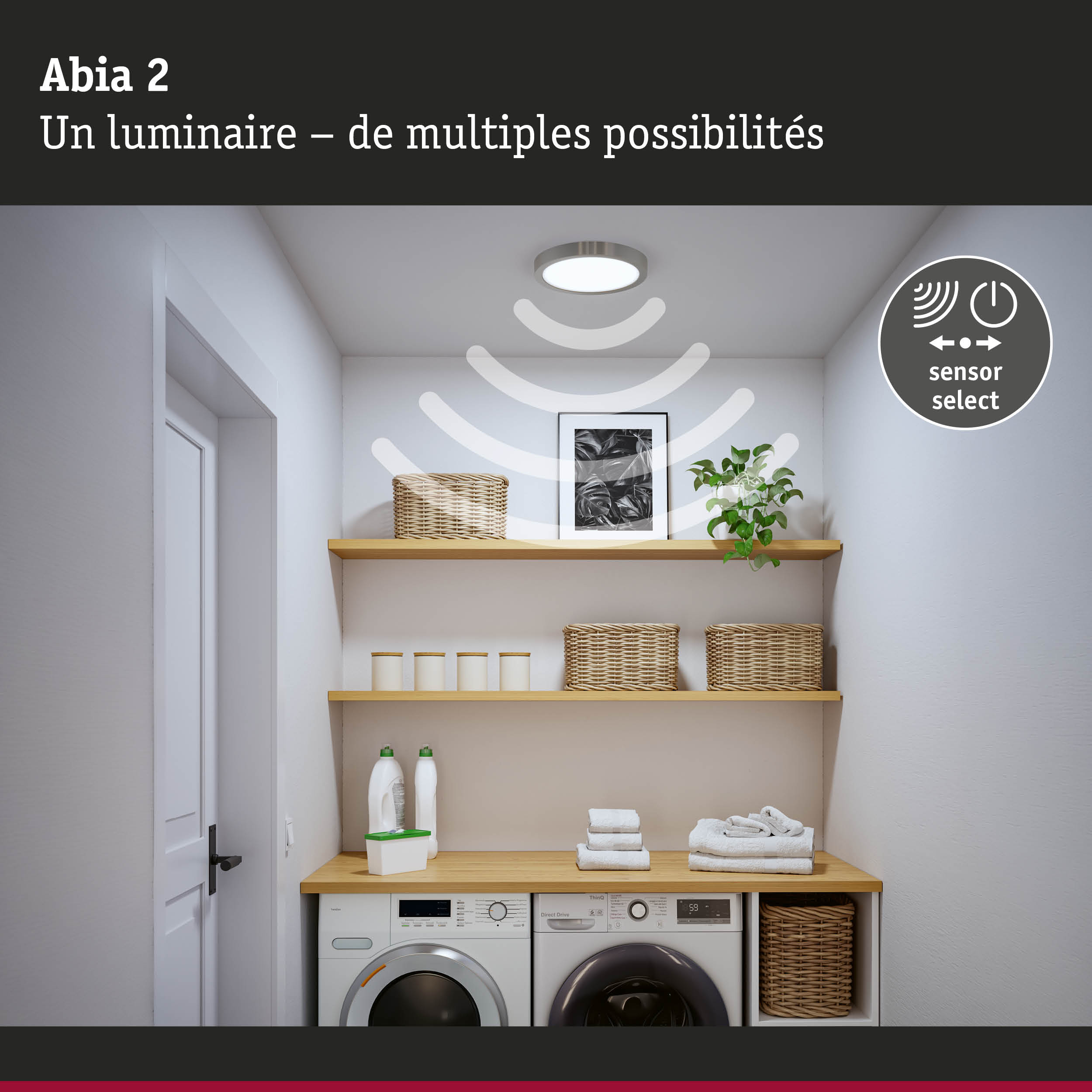 Plafonnier LED Abia 2 en acier inoxydable avec capteur pour éclairage domestique moderne