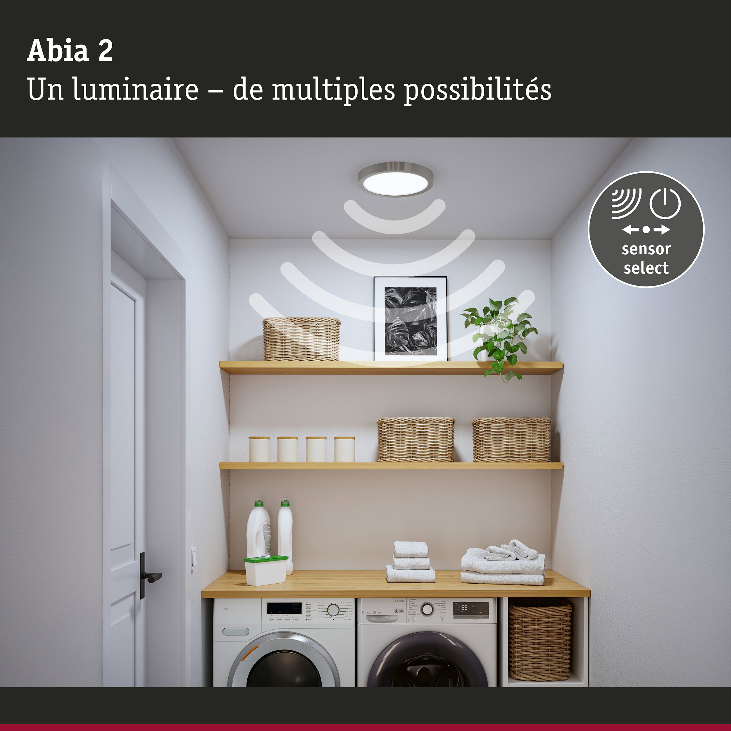 Plafonnier LED Abia 2 en acier inoxydable avec capteur pour éclairage domestique moderne