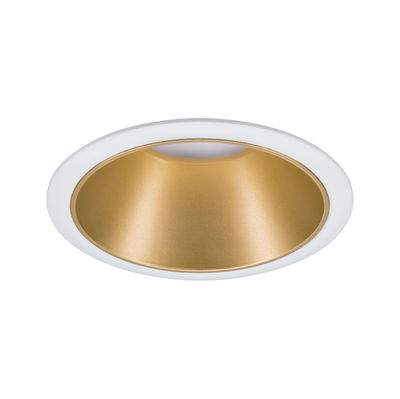 Round LED recessed downlight with white frame and gold reflector for modern indoor lighting solutions