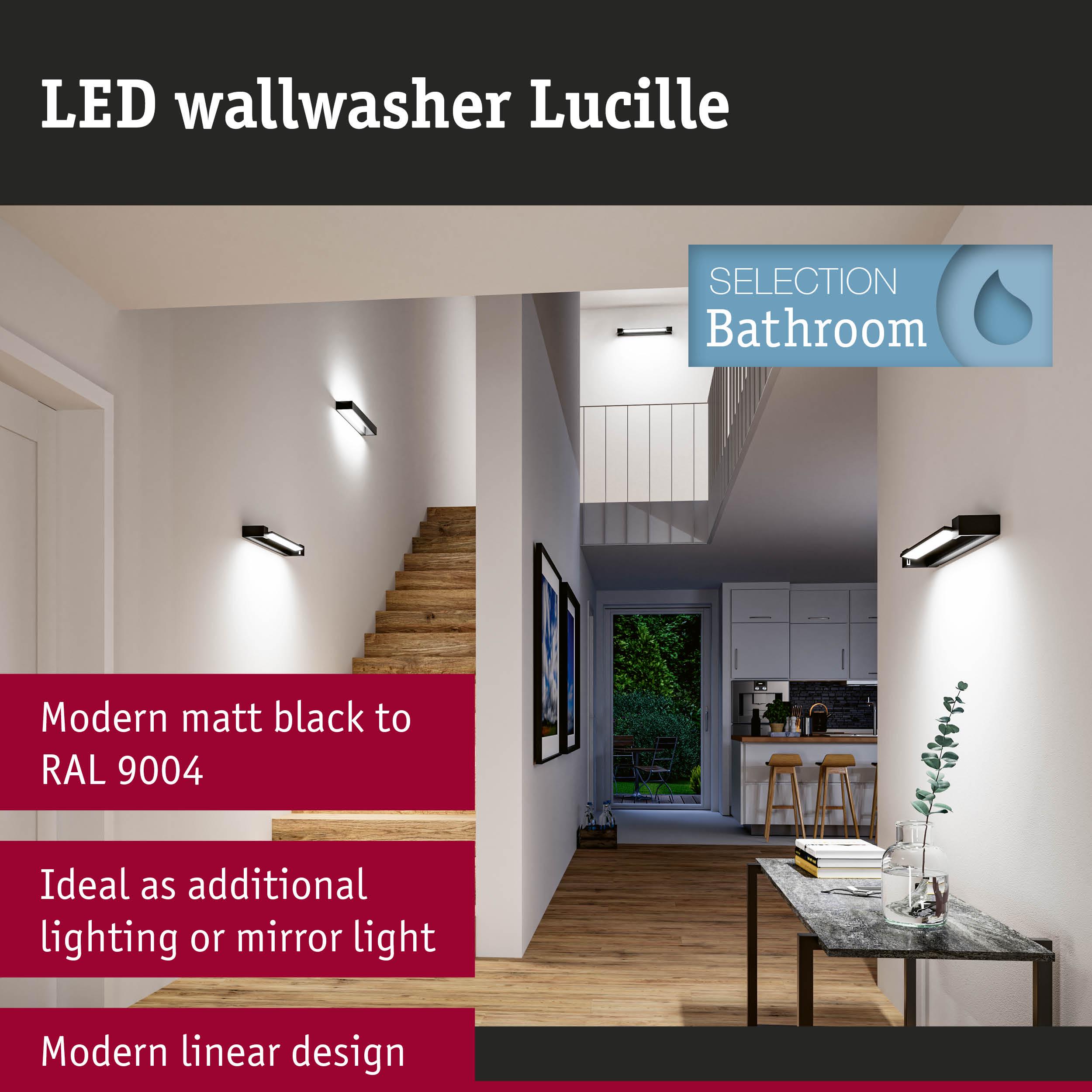 Modern matt black LED wallwasher Lucille with linear design ideal for additional bathroom lighting