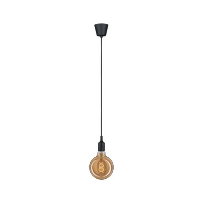 Schwarze Pendelleuchte mit brauner Glühbirne und sichtbarem LED-Filament für moderne Wohnräume