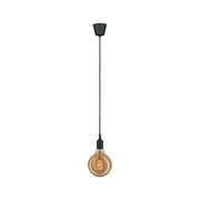 Schwarze Pendelleuchte mit brauner Glühbirne und sichtbarem LED-Filament für moderne Wohnräume