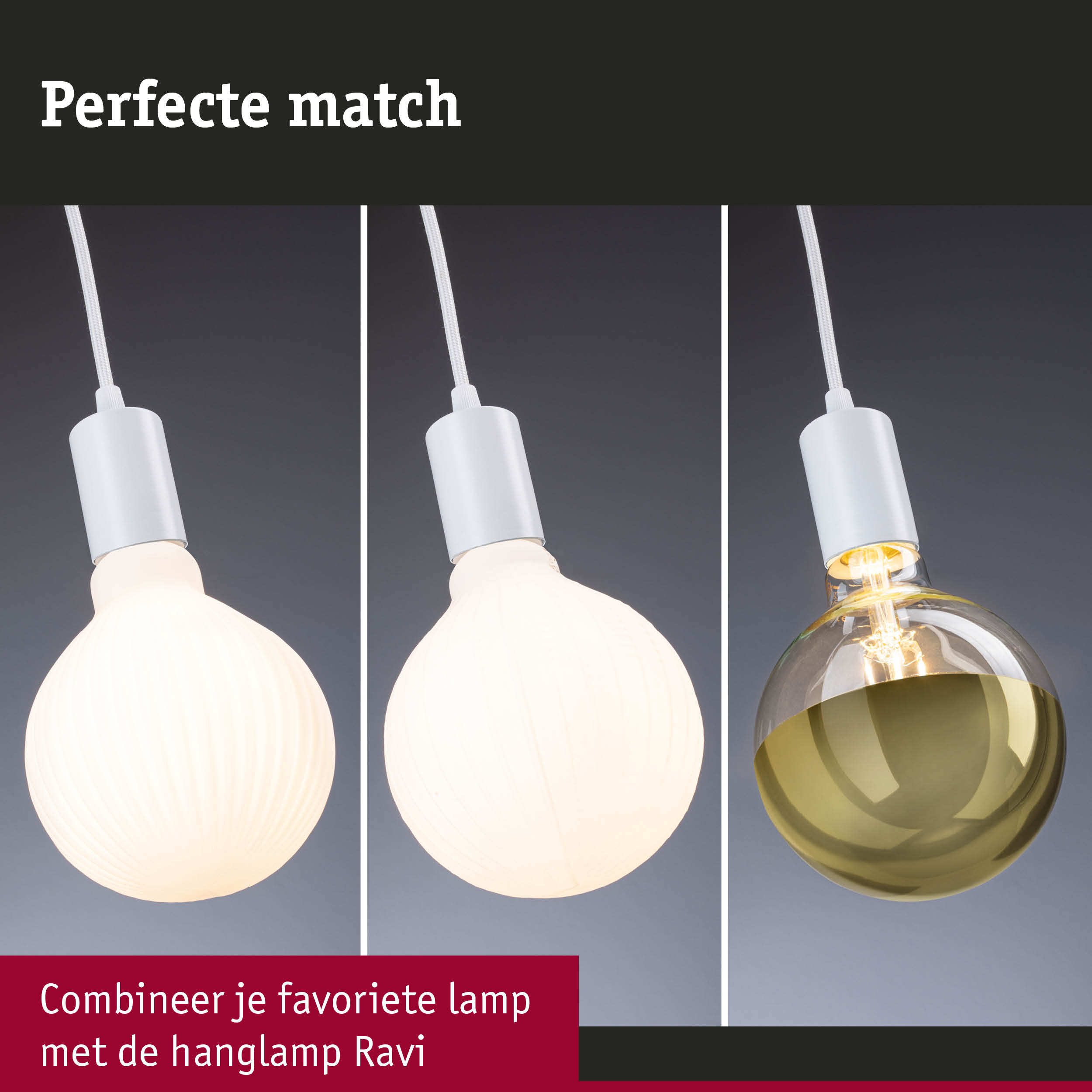 Drie witte hanglampen met verschillende lampen in modern design voor sfeervolle woonverlichting