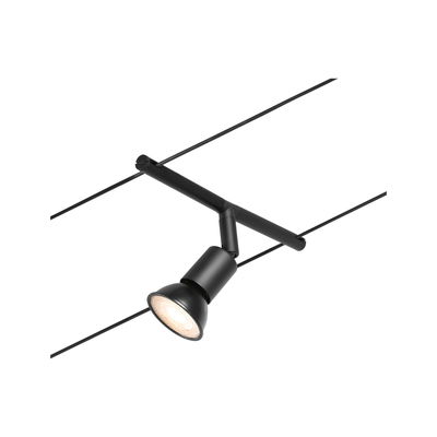 Schwarze LED-Seilstrahlerleuchte aus Metall mit verstellbarem Spot für moderne Raumbeleuchtung