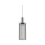 Modern pendant light with black metal cage and chrome cylinder for stylish interior lighting